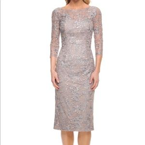 La Femme 30097 Metallic Lace Sheath Dress